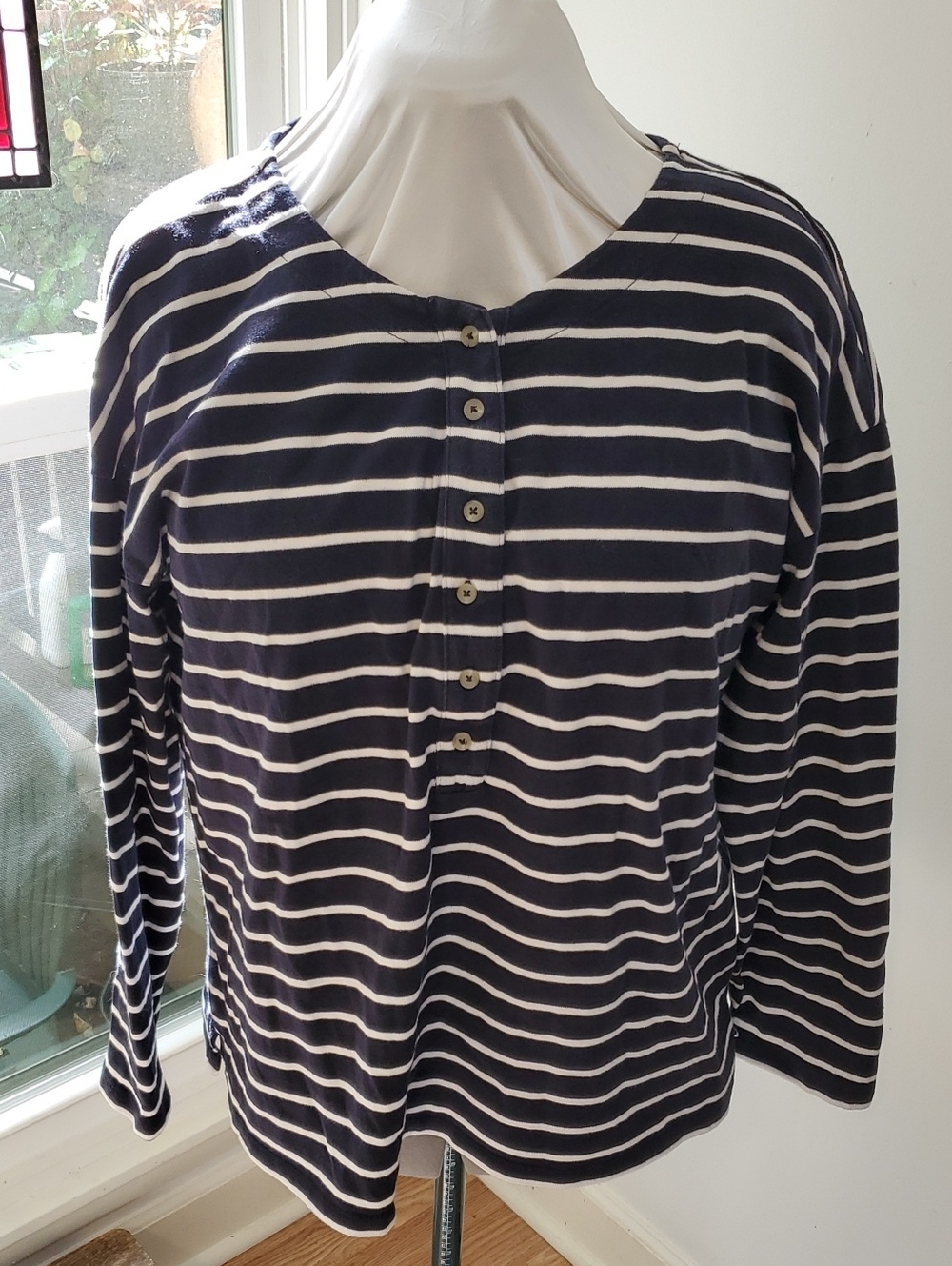 TALBOTS Effortless XL Striped Navy/White Henley - Curated By Rua'h Kibriya
